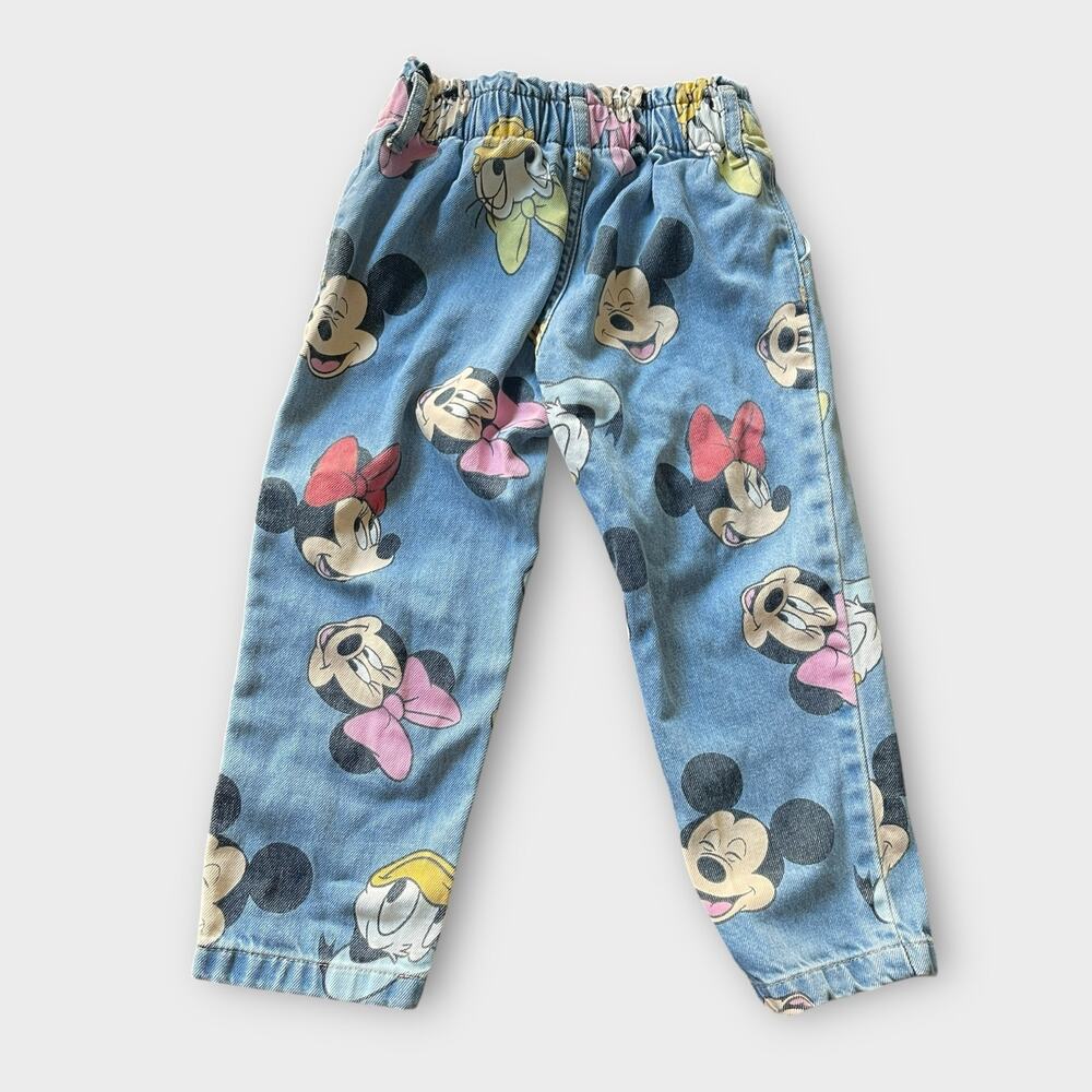 H&M Kids Disney Jeans Sz 2-3Y Mickey, Minnie & Donald All Over Print Denim - Picture 3 of 4